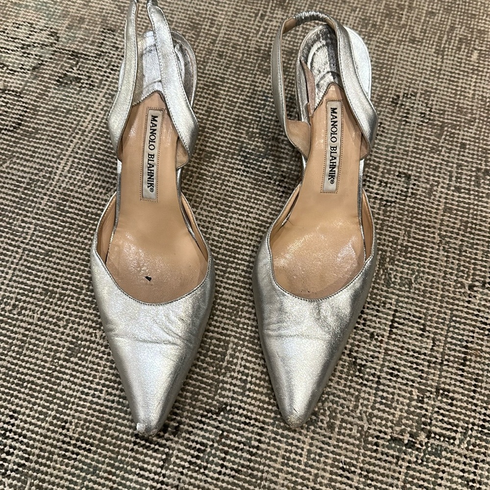 Manolo Blahnik Silver Slingback pump size 38.5